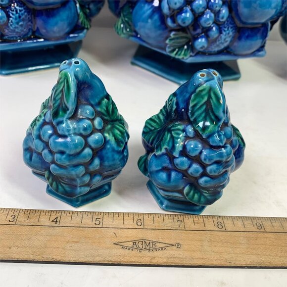 1960'S Inarco ‘Blue Mood Indigo’ Fruit Canister Set W/ Creamer, Sugar & Shakers - Picture 8 of 16
